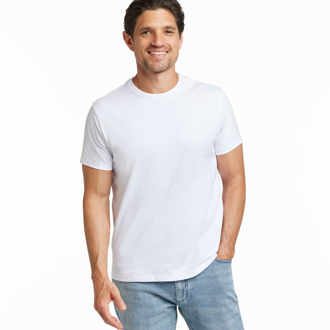Ash & Erie White Pima Cotton Crew Neck T-Shirt for Short Men   Short Sleeve Premium Tee