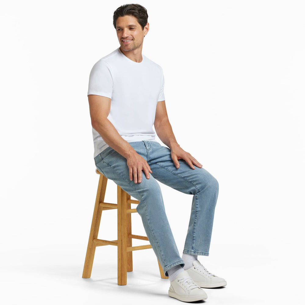 Ash & Erie White Pima Cotton Crew Neck T-Shirt for Short Men   Short Sleeve Premium Tee