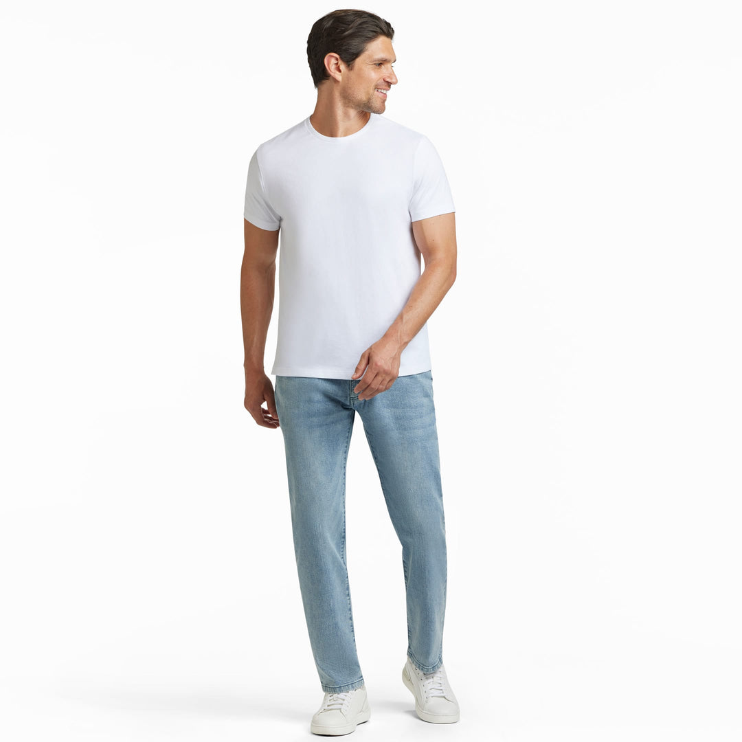 Ash & Erie White Pima Cotton Crew Neck T-Shirt for Short Men   Short Sleeve Premium Tee