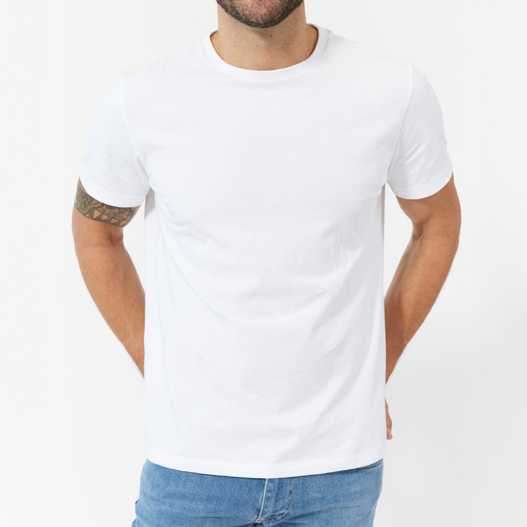 Ash & Erie White Pima Cotton Crew Neck T-Shirt for Short Men