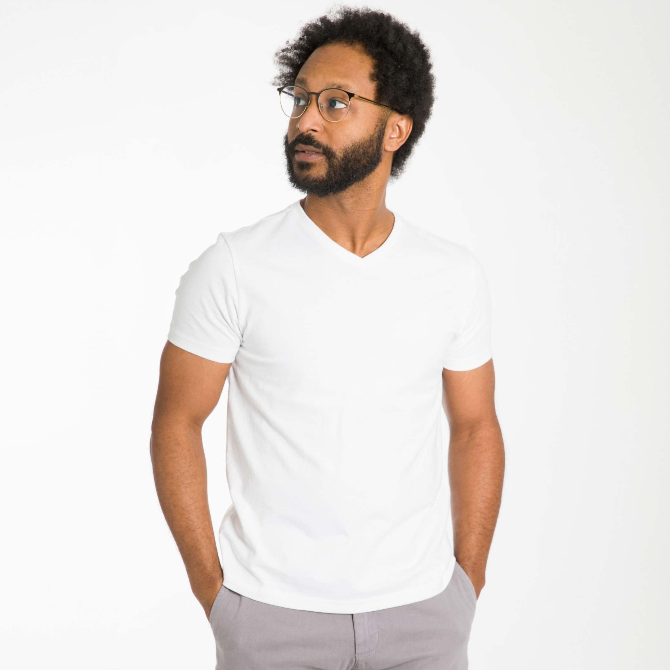 Ash & Erie White Pima Cotton V Neck T-Shirt for Short Men