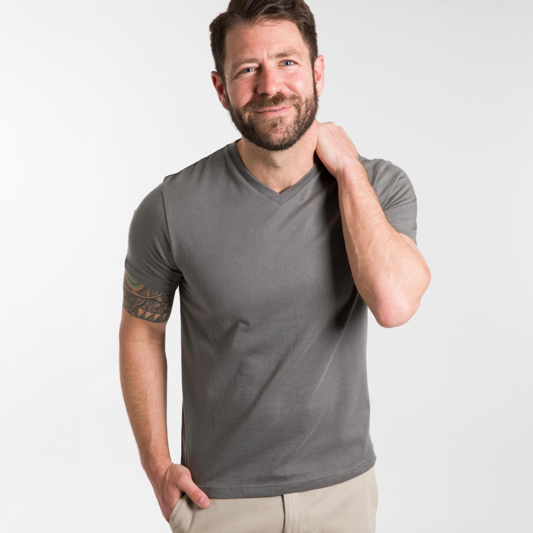 Ash & Erie Grey V-Crew T-Shirt for Short Men   Short Sleeve Tee