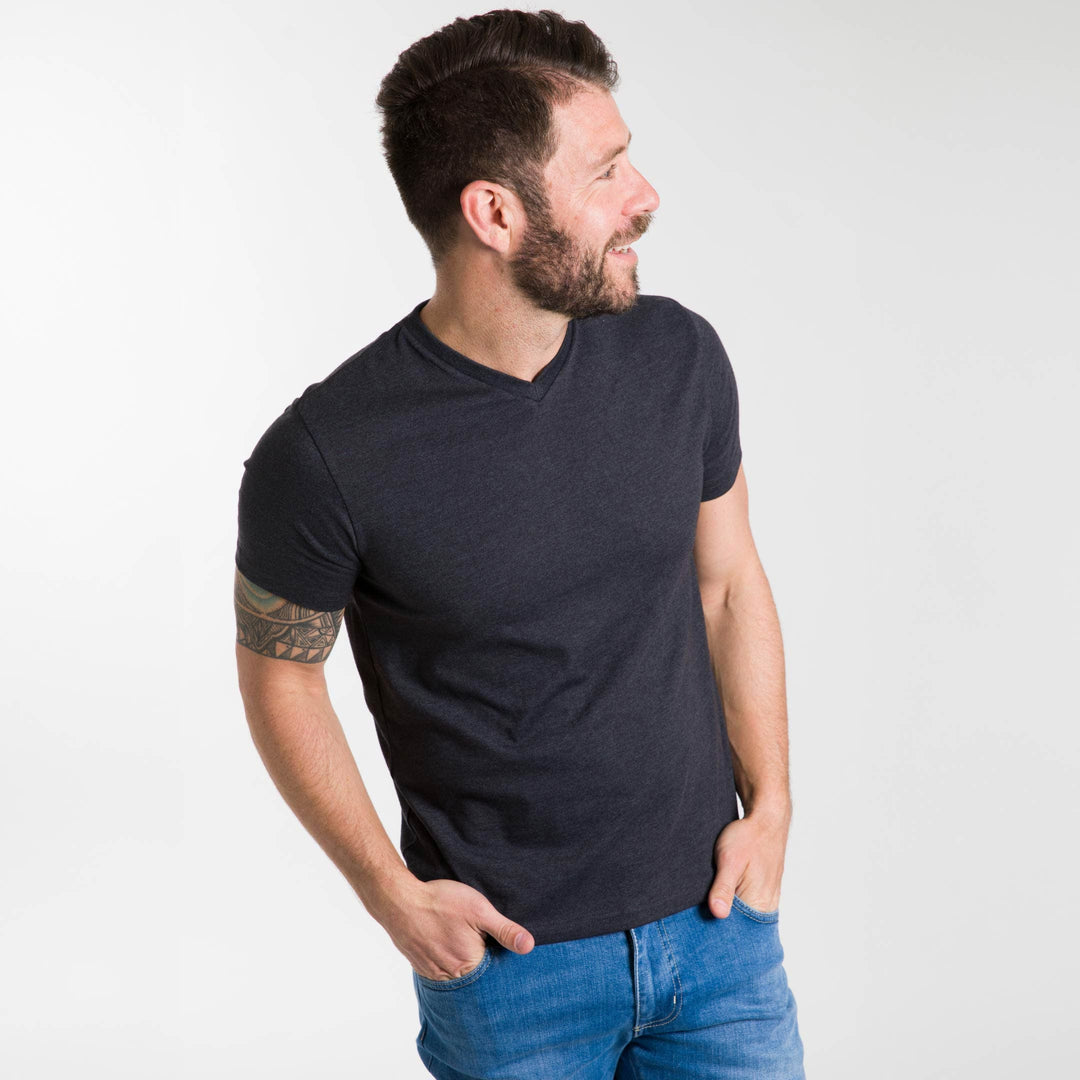 Ash & Erie Heather Black V-Neck T-Shirt for Short Men   Short Sleeve Tee