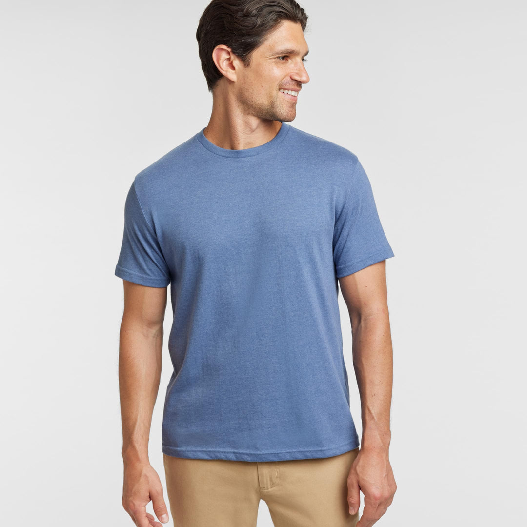 Ash & Erie Heather Blue Crew Neck T-Shirt for Short Men   Short Sleeve Tee