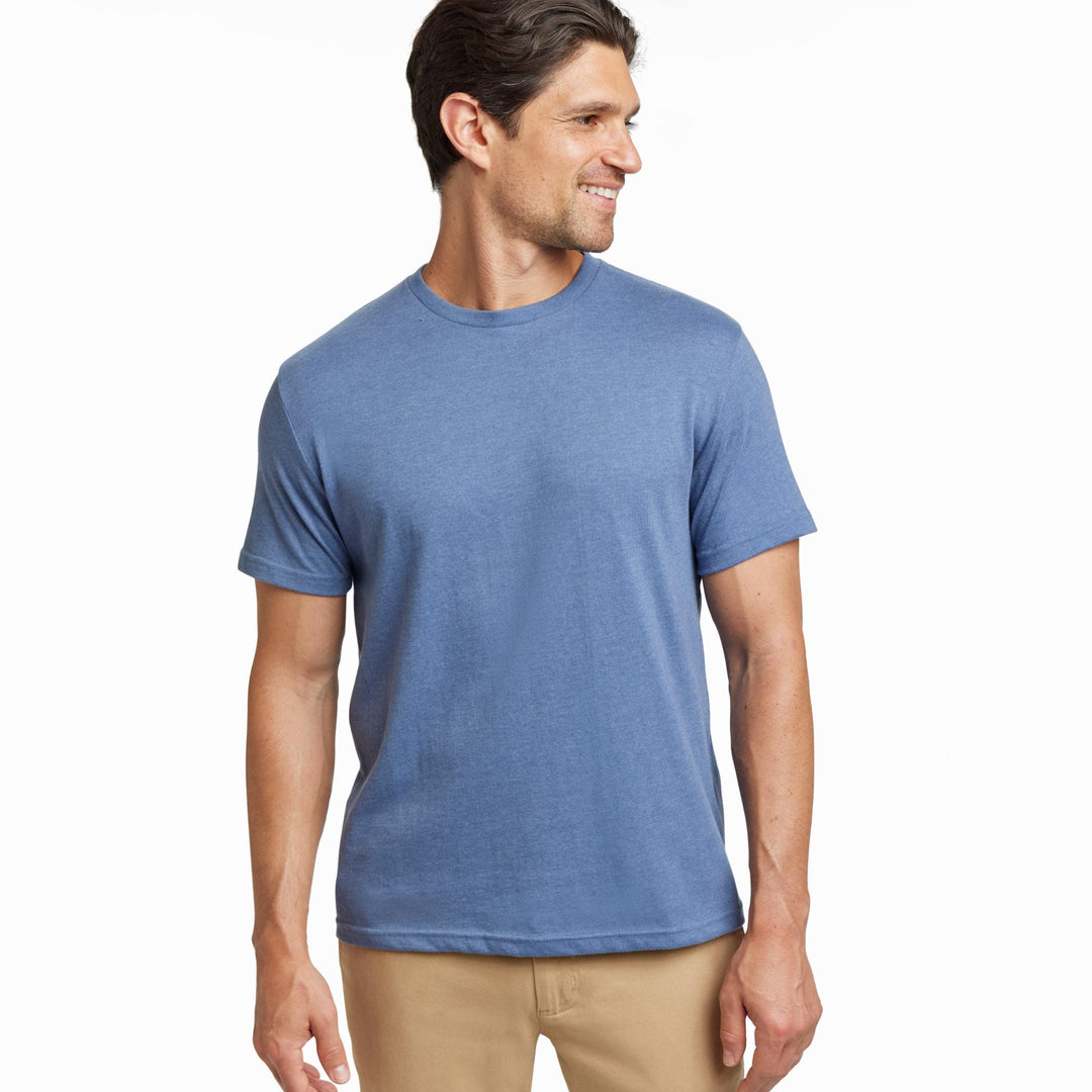 Ash & Erie Heather Blue Crew Neck T-Shirt for Short Men   Short Sleeve Tee