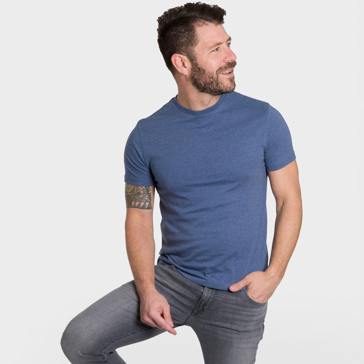 Ash & Erie Heather Blue Crew Neck T-Shirt for Short Men   Short Sleeve Tee