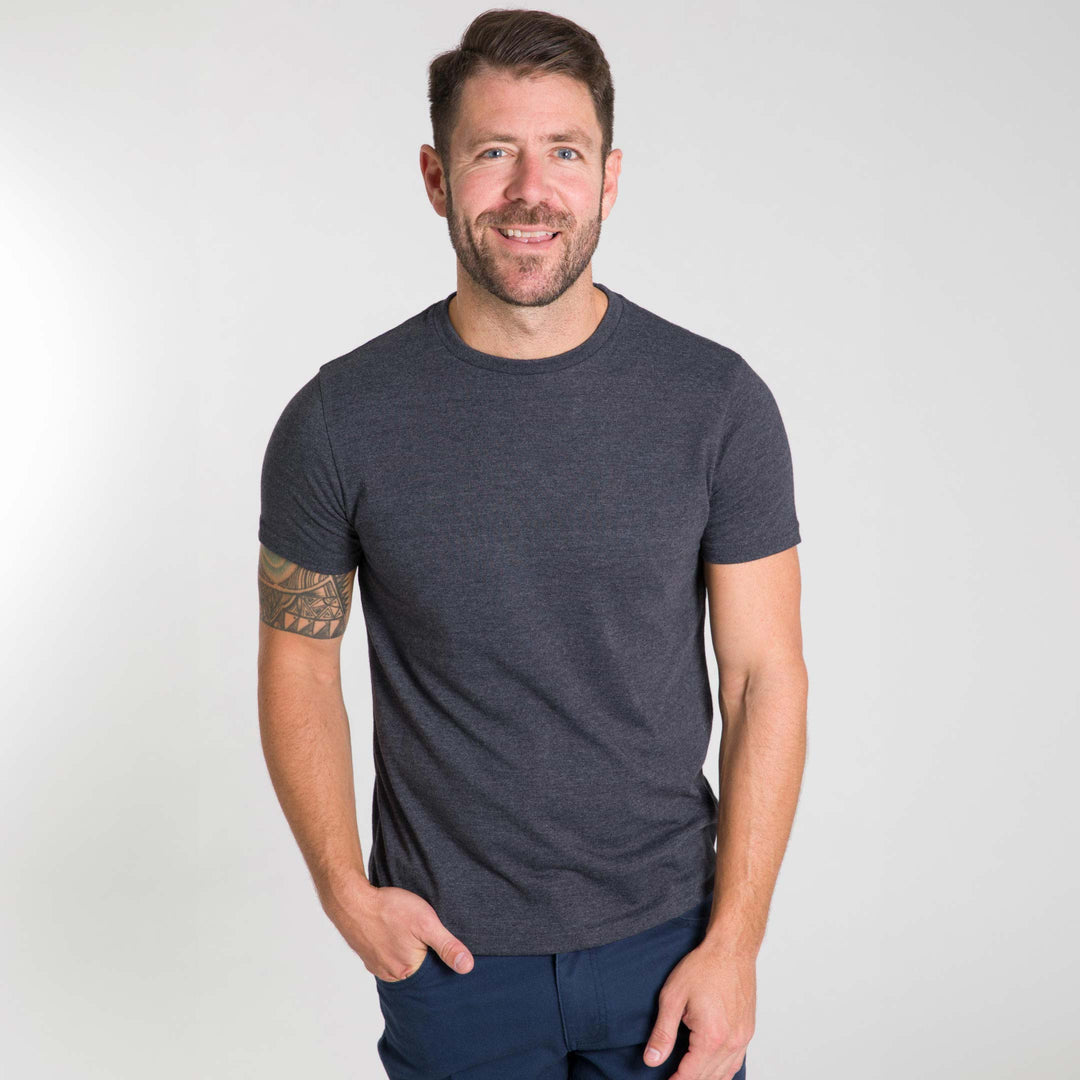 Ash & Erie Heather Charcoal Crew Neck T-Shirt for Short Men   Short Sleeve Tee
