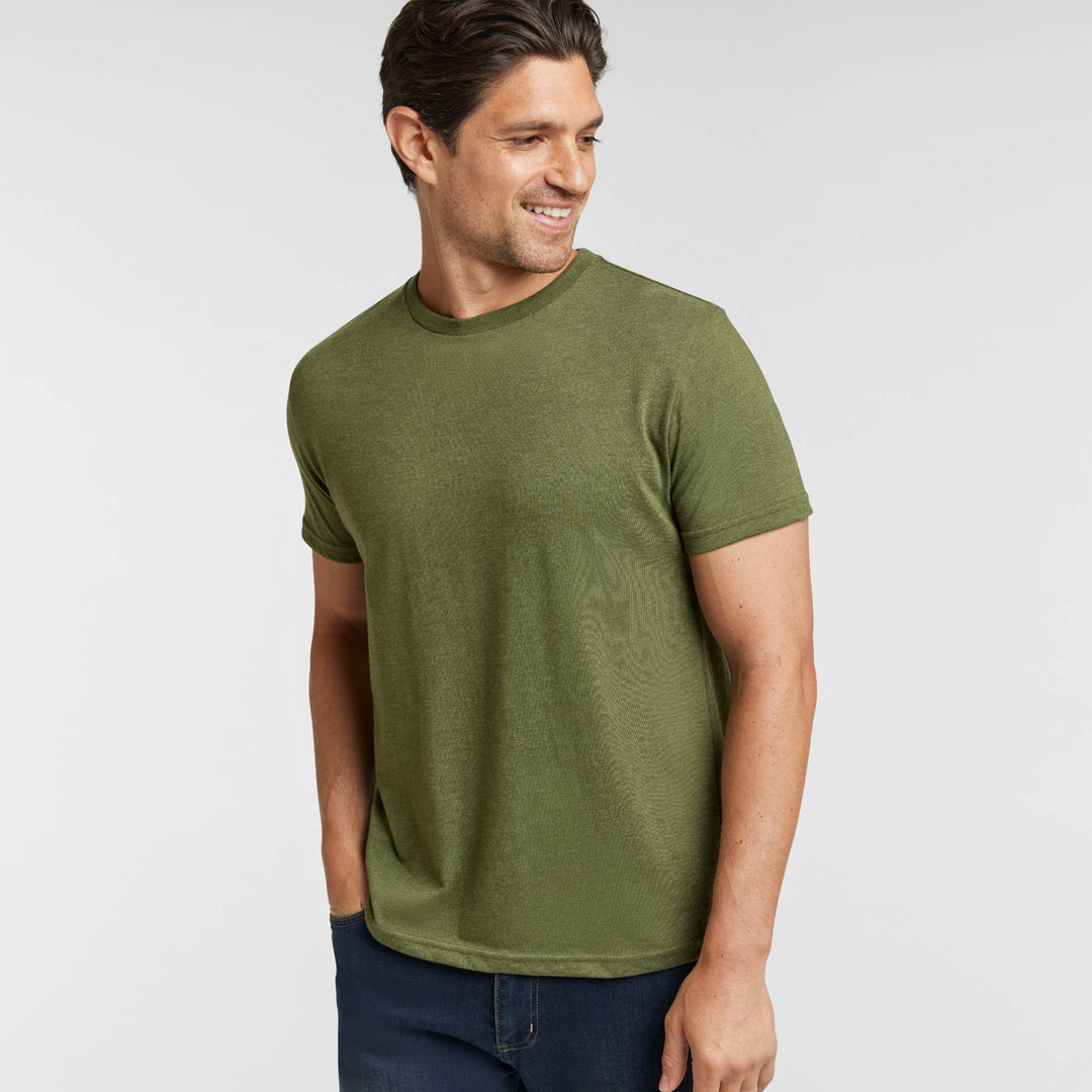 Ash & Erie Heather Dark Green Crew Neck T-Shirt for Short Men   Short Sleeve Tee