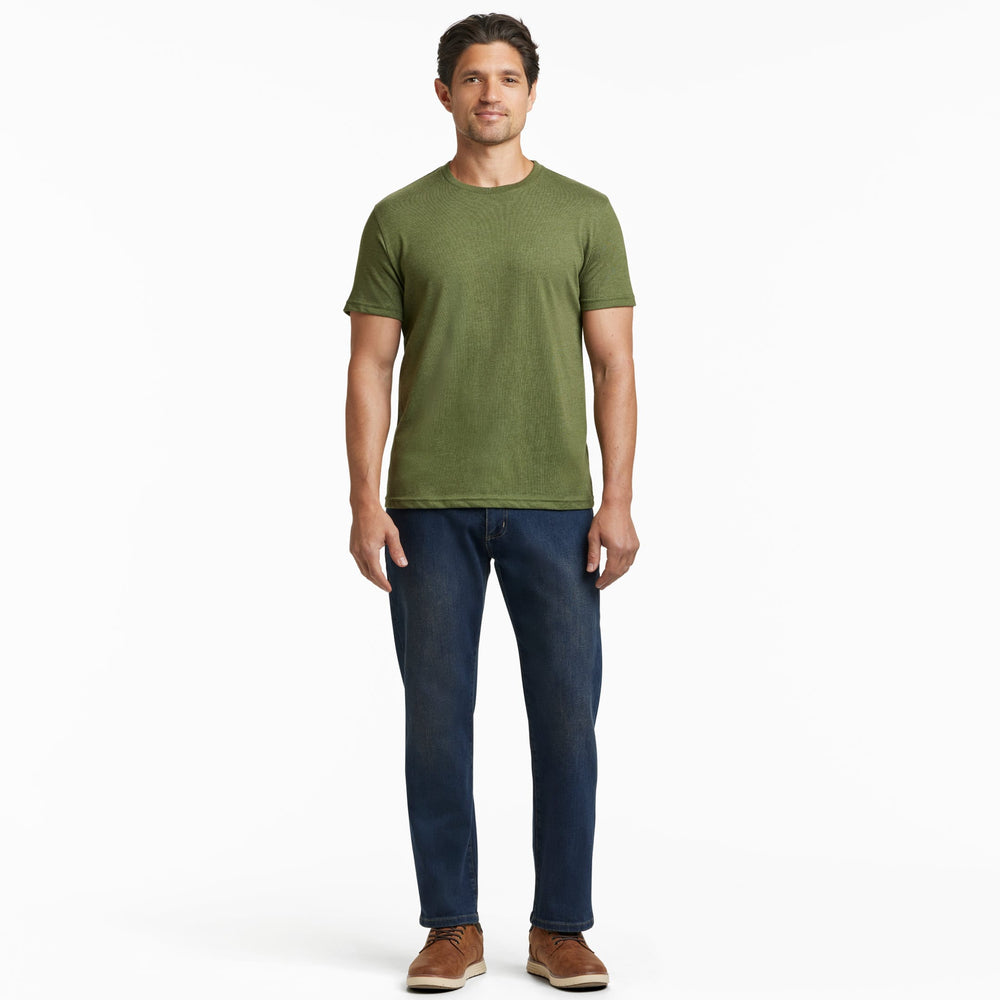 Ash & Erie Heather Dark Green Crew Neck T-Shirt for Short Men   Short Sleeve Tee