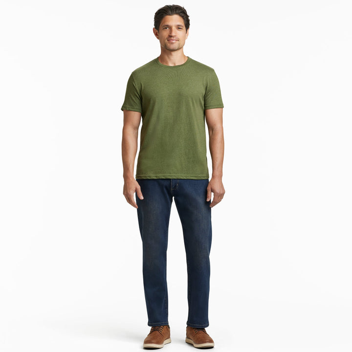 Ash & Erie Heather Dark Green Crew Neck T-Shirt for Short Men   Short Sleeve Tee