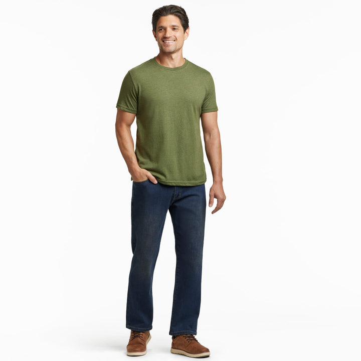 Ash & Erie Heather Dark Green Crew Neck T-Shirt for Short Men   Short Sleeve Tee
