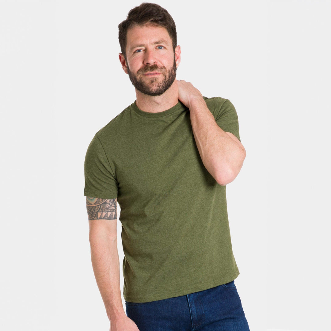 Ash & Erie Heather Dark Green Crew Neck T-Shirt for Short Men   Short Sleeve Tee