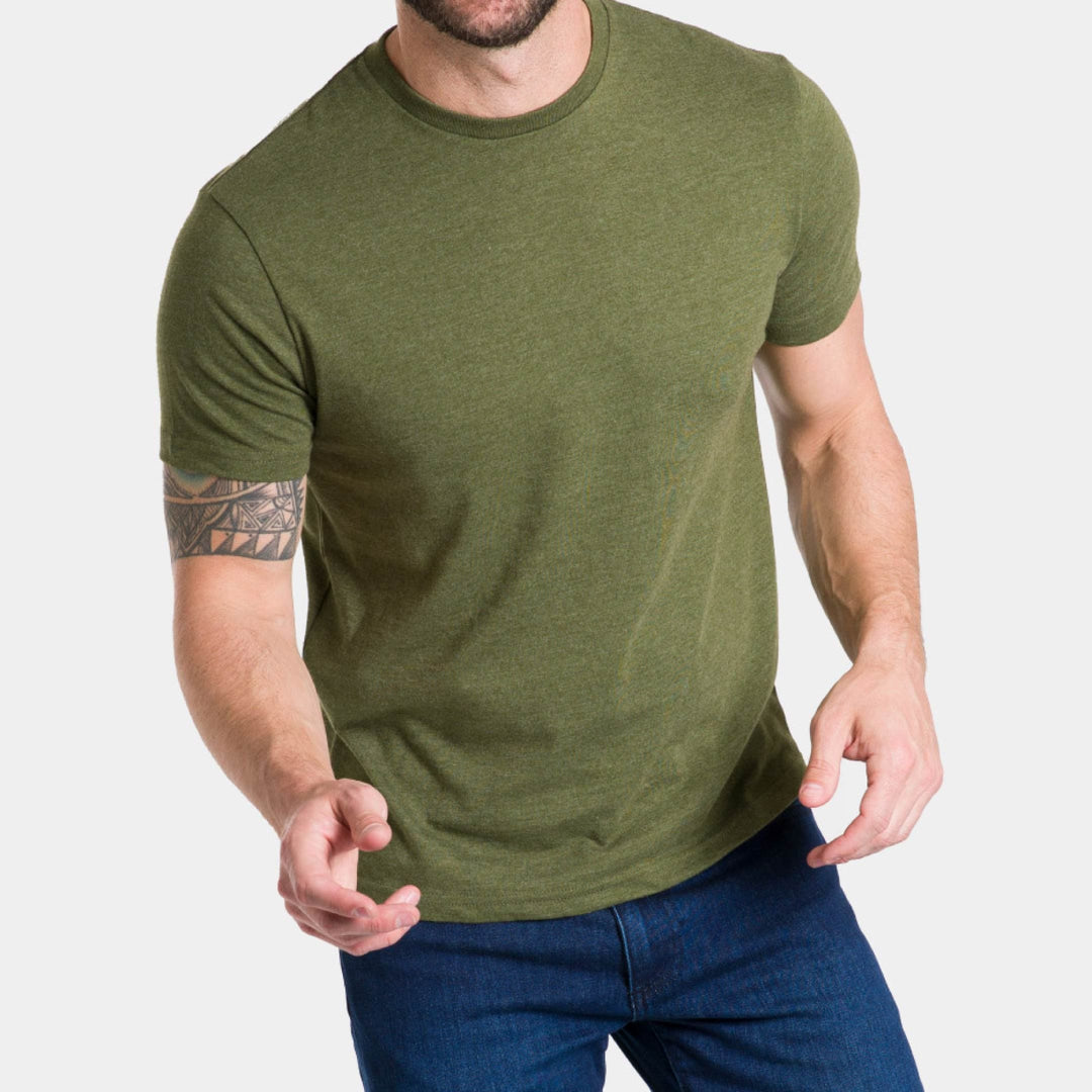 Ash & Erie Heather Dark Green Crew Neck T-Shirt for Short Men   Short Sleeve Tee