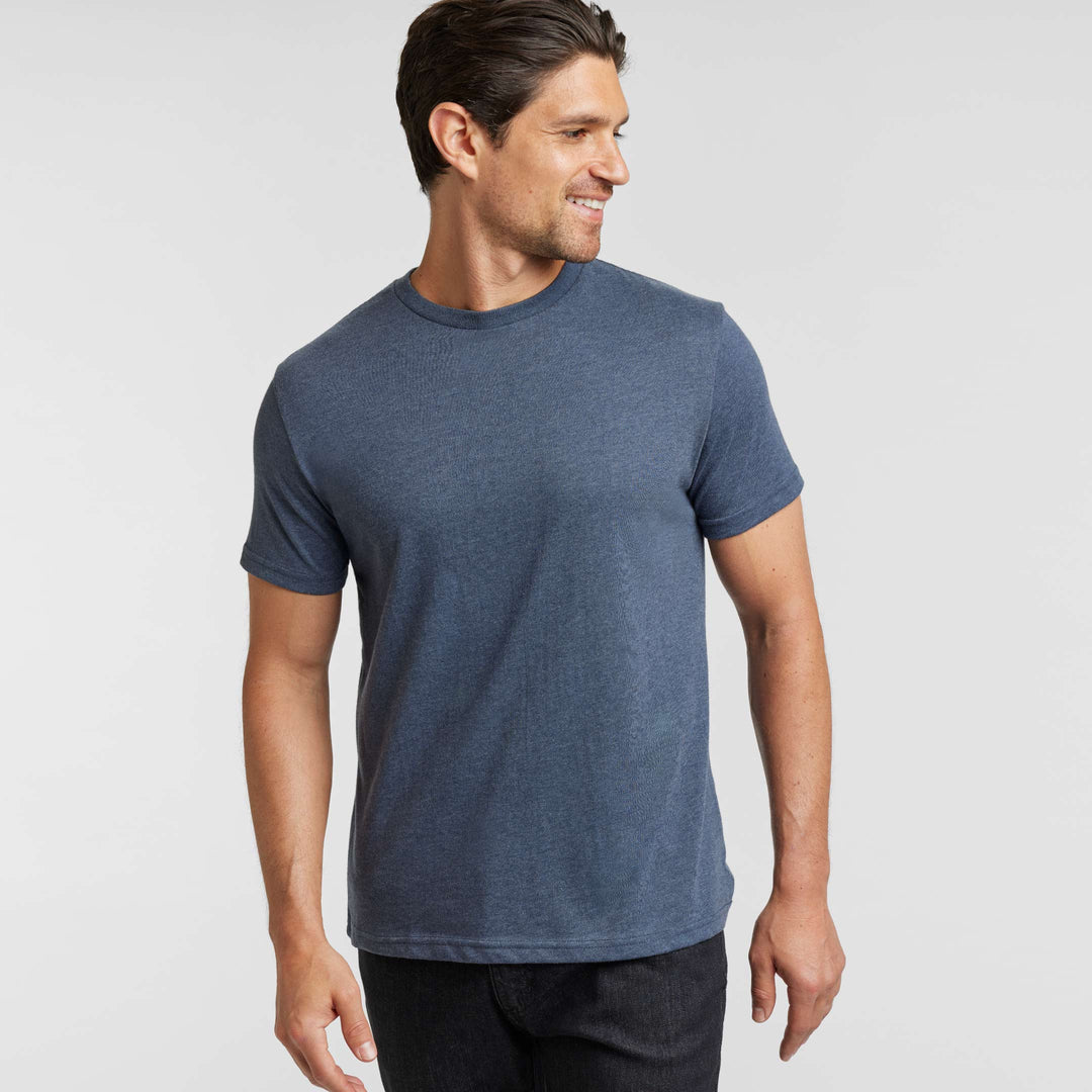 Ash & Erie Heather Dark Navy Crew Neck T-Shirt for Short Men   Short Sleeve Tee
