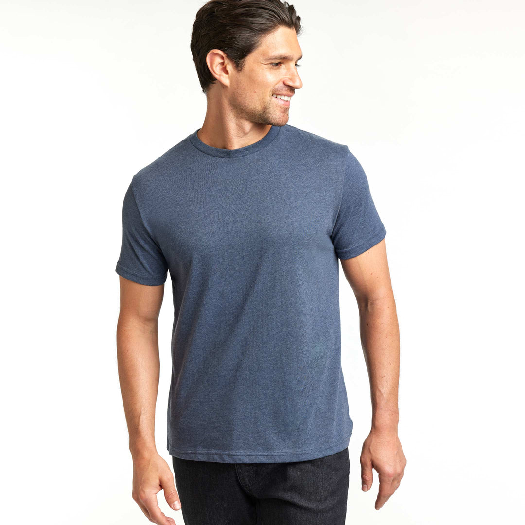 Ash & Erie Heather Dark Navy Crew Neck T-Shirt for Short Men   Short Sleeve Tee