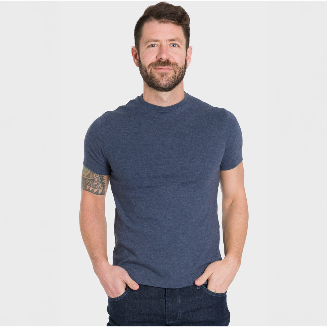 Ash & Erie Heather Dark Navy Neck T-Shirt for Short Men   Short Sleeve Tee