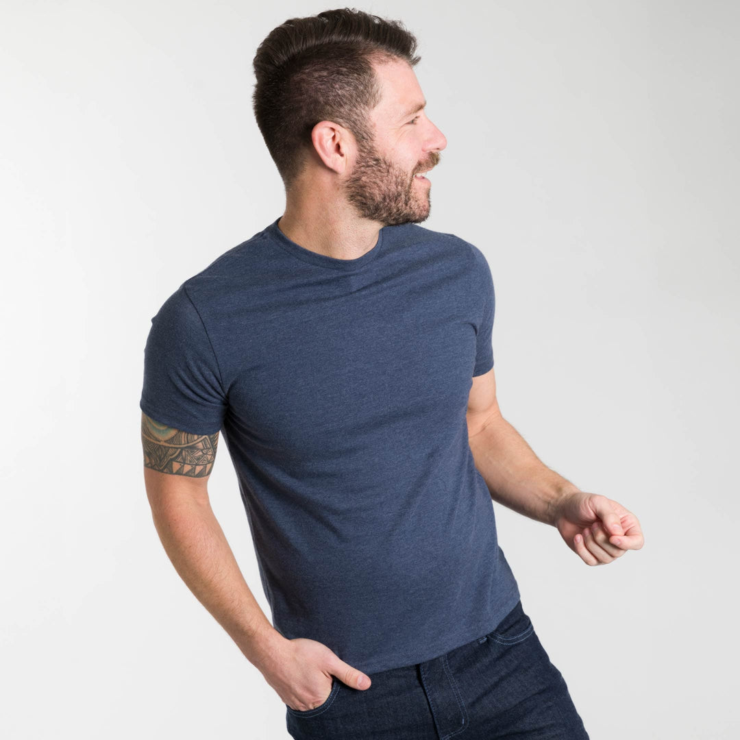 Ash & Erie Heather Dark Navy Neck T-Shirt for Short Men   Short Sleeve Tee