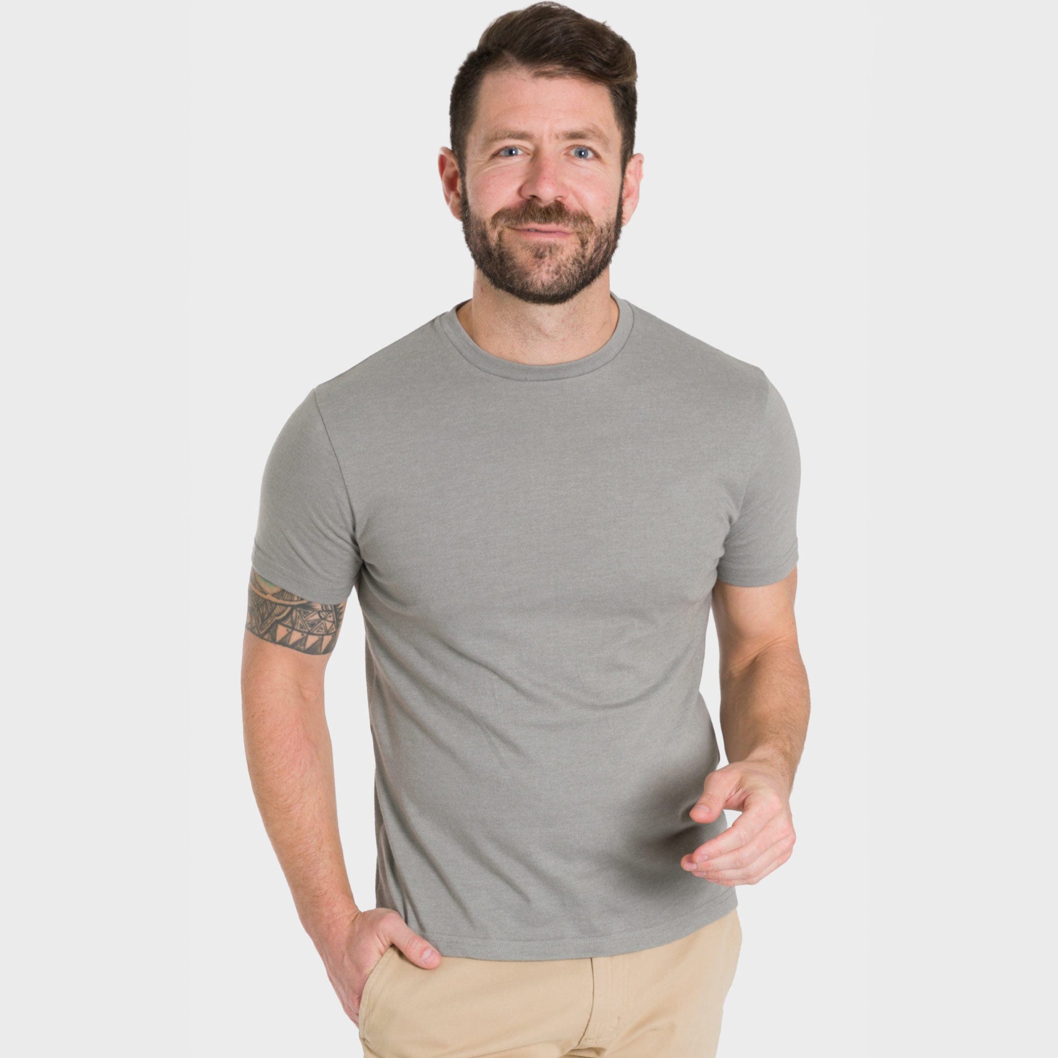 Ash & Erie Heather Light Grey Neck T-Shirt for Short Men