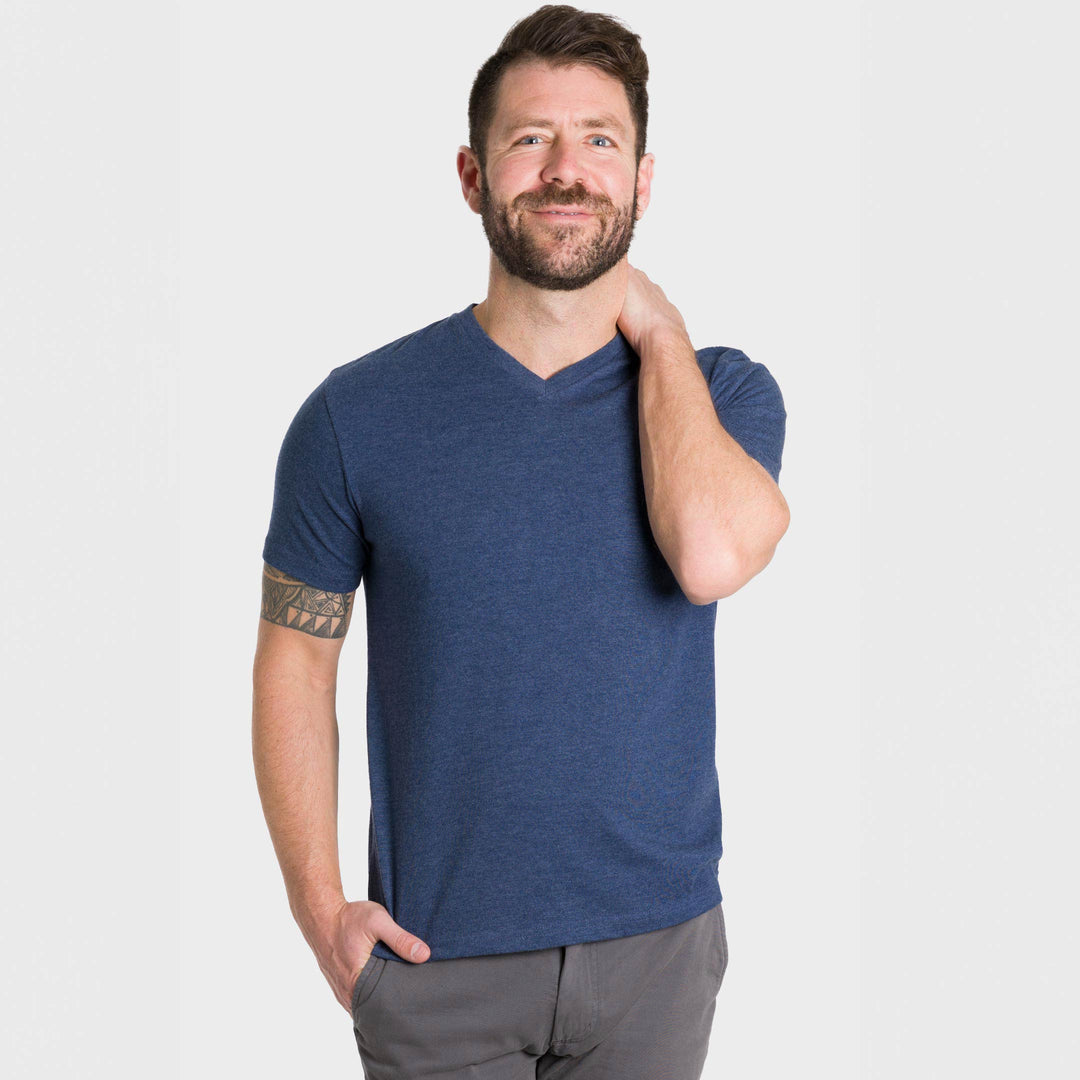 Ash & Erie Heather Navy V-Neck T-Shirt for Short Men   Short Sleeve Tee