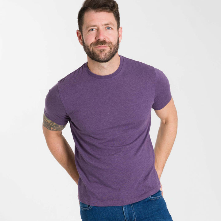 Ash & Erie Heather Purple Crew Neck T-Shirt for Short Men   Short Sleeve Tee