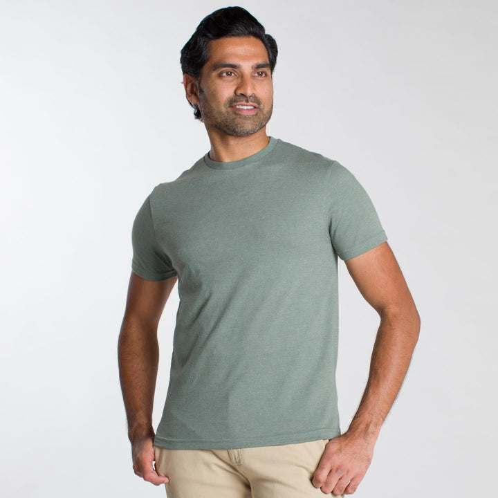 Ash & Erie Heather Sage Crew Neck T-Shirt for Short Men   Short Sleeve Tee