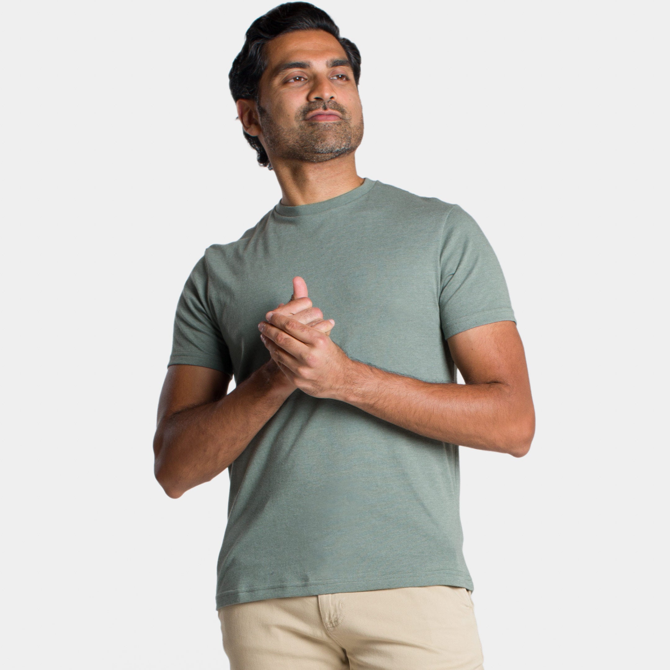 Ash & Erie Heather Sage Crew Neck T-Shirt for Short Men   Short Sleeve Tee