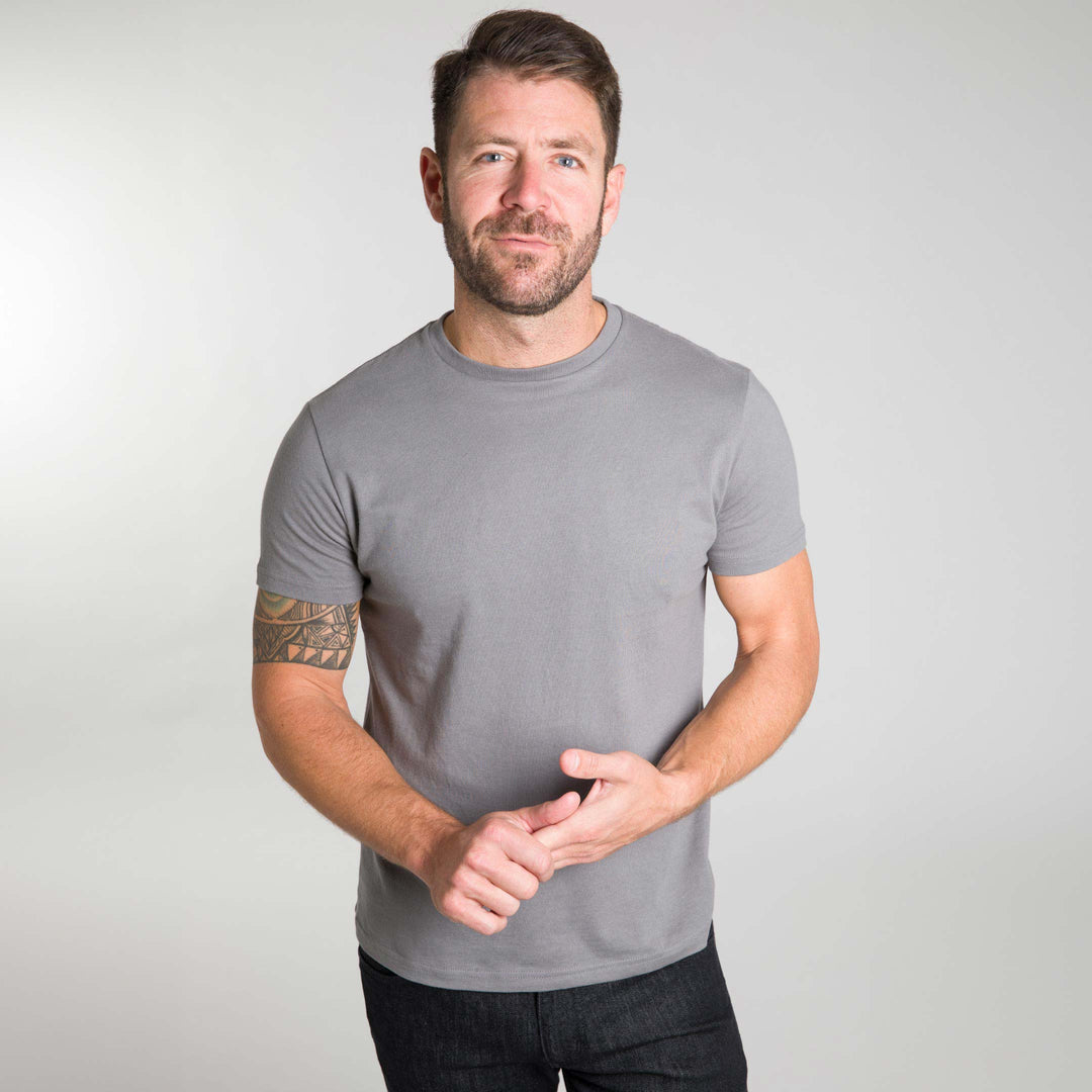 Ash & Erie Light Grey Crew Neck T-Shirt for Short Men   Short Sleeve Tee