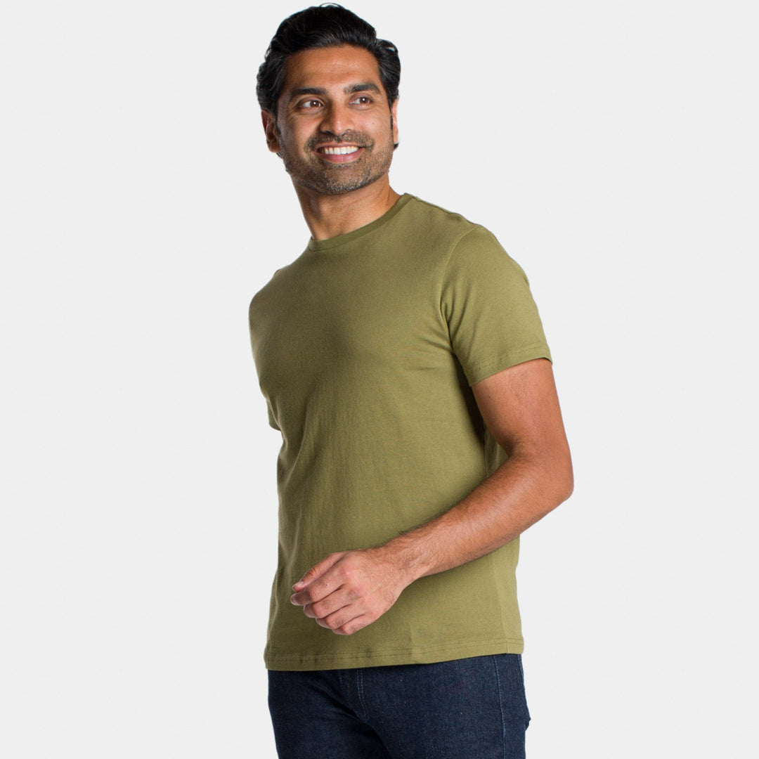 Ash & Erie Olive Crew Neck T-Shirt for Short Men   Short Sleeve Tee