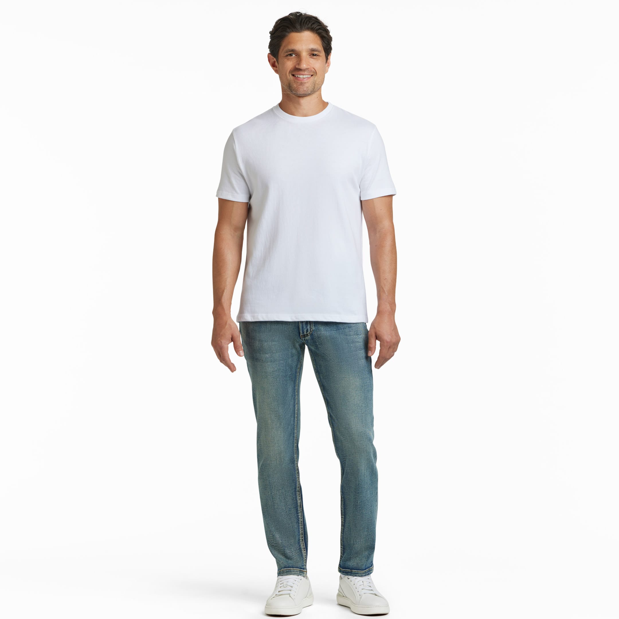 Ash & Erie White Crew Neck T-Shirt for Short Men   Short Sleeve Tee