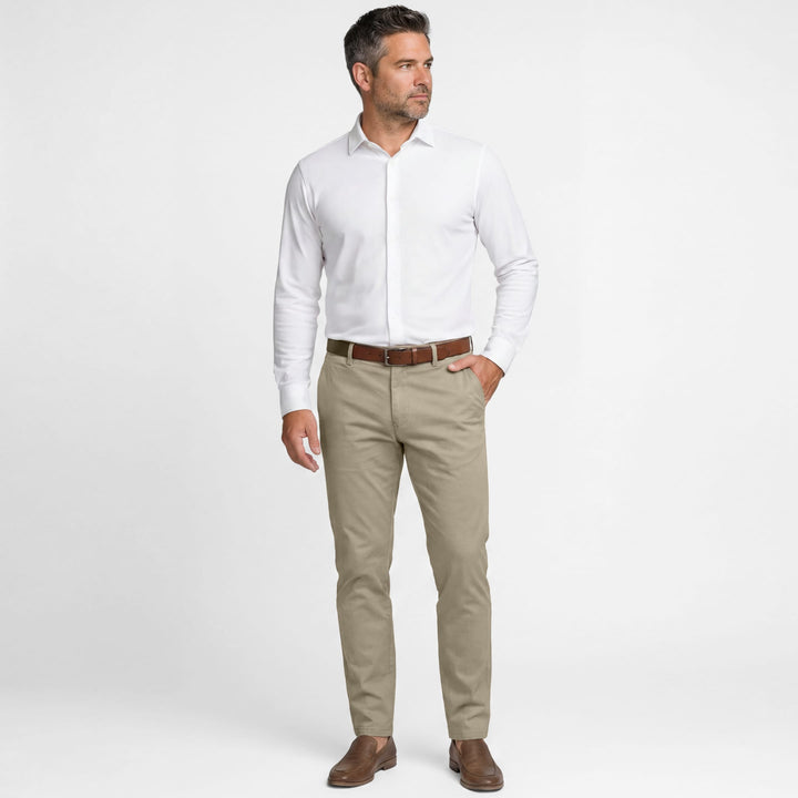 Ash & Erie Khaki Lightweight Signature Chinos for Short Men   Signature Chino Pants