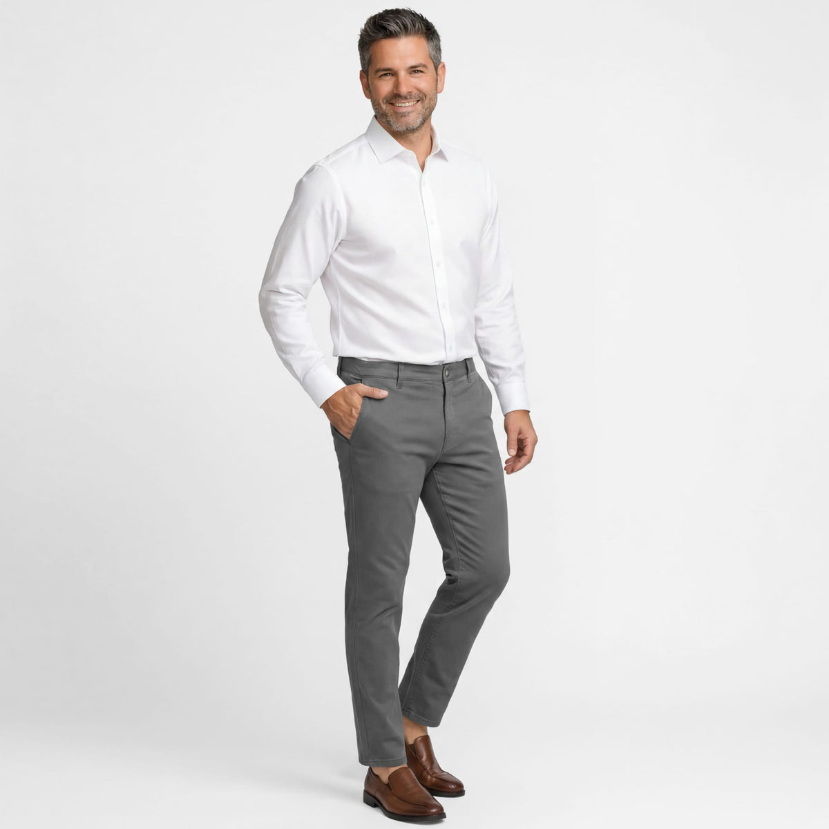 Ash & Erie Smoke Grey Lightweight Signature Chinos for Short Men