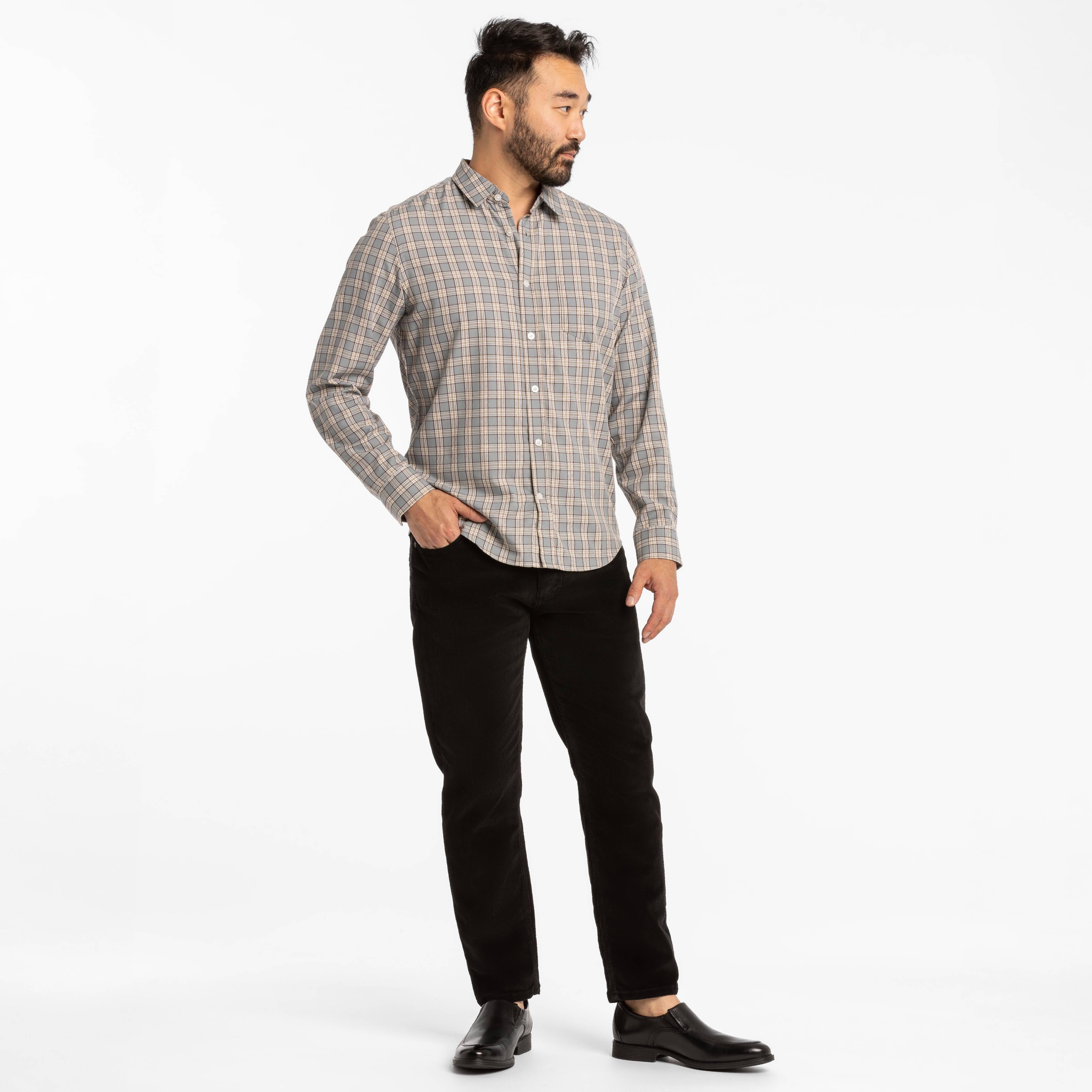 Ash & Erie Black Stretch Corduroy Pant for Short Men
