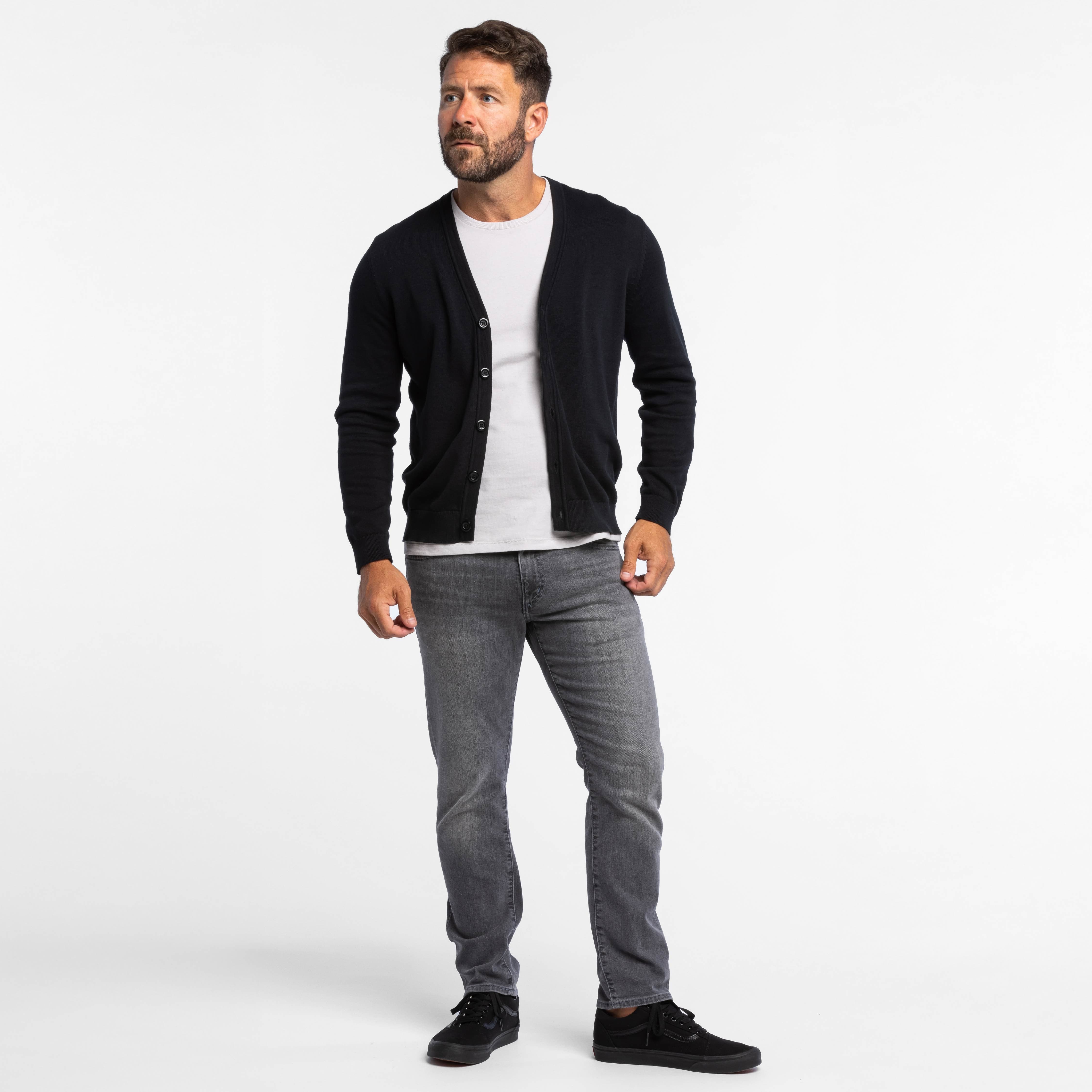 Ash & Erie Black Cardigan Sweater for Short Men Black / M Ash & Erie Black Cardigan Sweater for Short Men Black / M