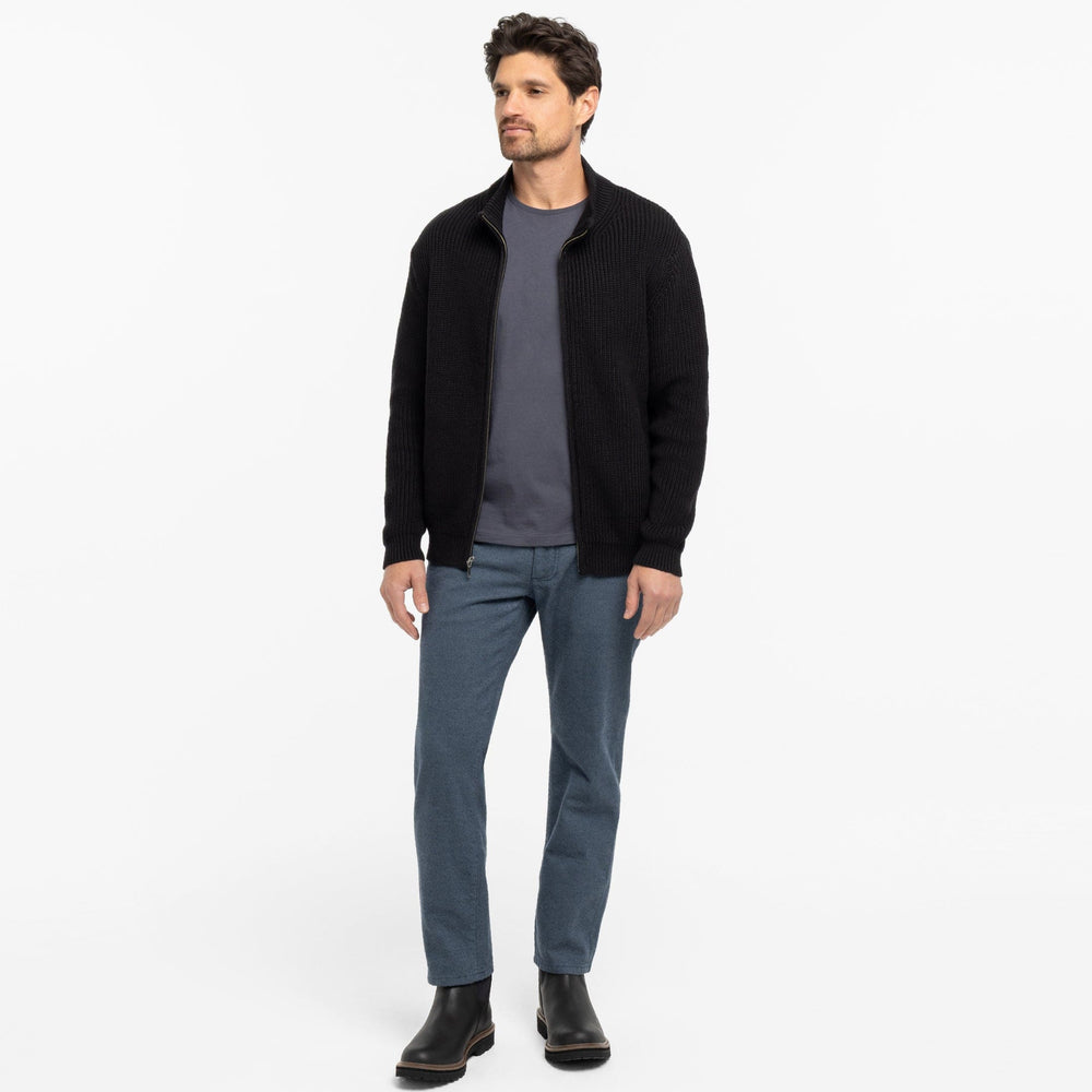 Black Waffle Knit Full-Zip Sweater for Short Men | Ash & Erie   Sweater