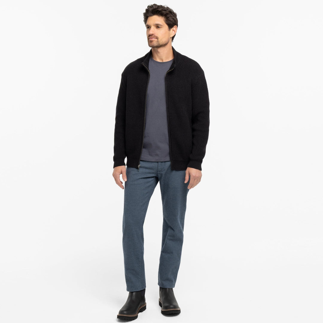 Black Waffle Knit Full-Zip Sweater for Short Men | Ash & Erie   Sweater