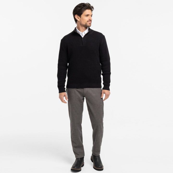 Black Waffle Knit Quarter-Zip Sweater for Short Men | Ash & Erie   Sweater