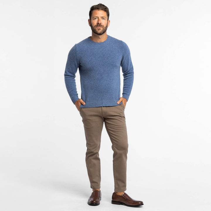 Ash & Erie Blue Melange Cashmere Crew Neck Sweater for Short Men   Sweater