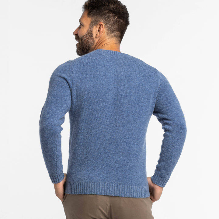 Ash & Erie Blue Melange Cashmere Crew Neck Sweater for Short Men   Sweater