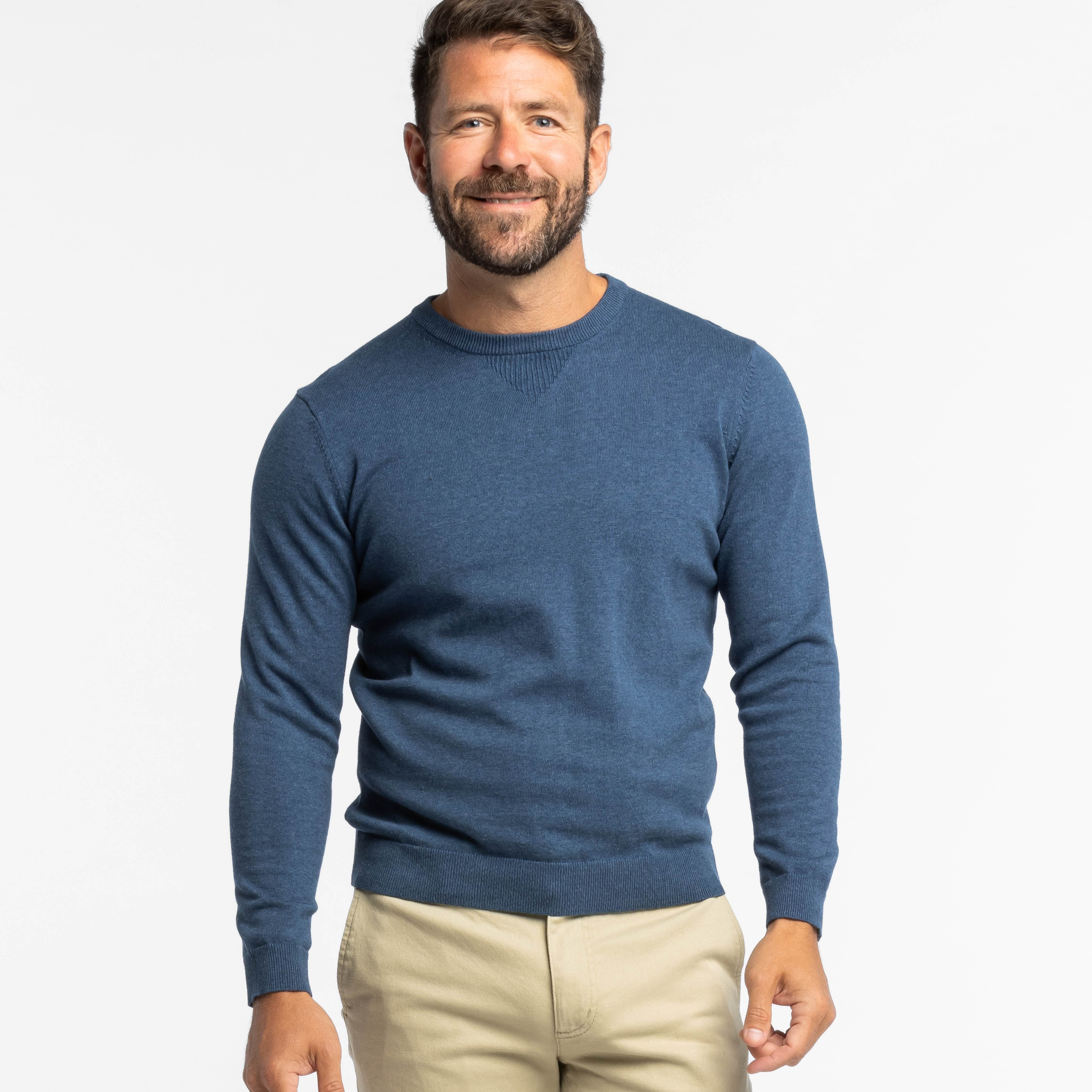 Buy Bright Blue Cotton Crew-Neck Sweater for Short Men | Ash & Erie   Sweater