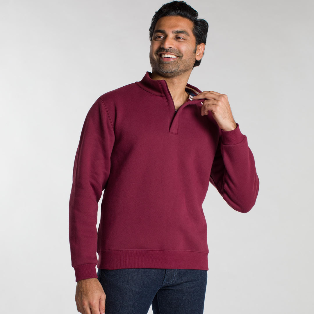 Ash & Erie Burgundy Quarter-Zip Sweatshirt for Short Men