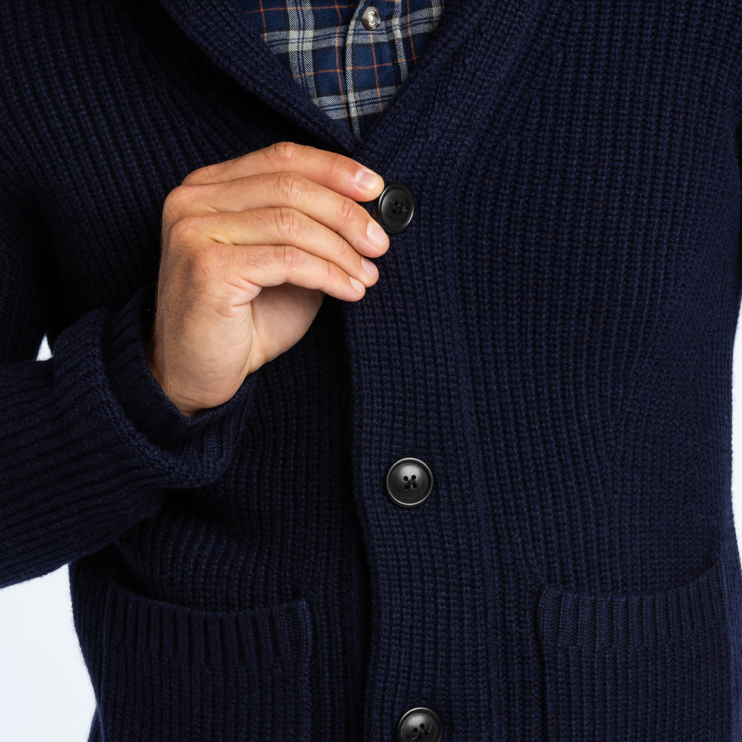 Ash & Erie Dark Navy Cashmere Shawl Cardigan Sweater for Short Men   Sweater