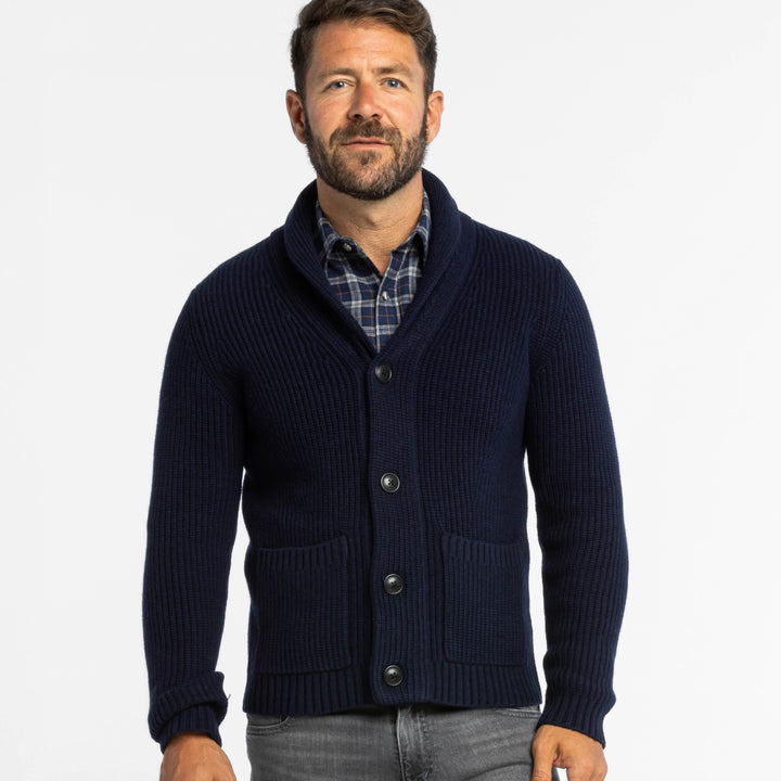 Ash & Erie Dark Navy Cashmere Shawl Cardigan Sweater for Short Men   Sweater