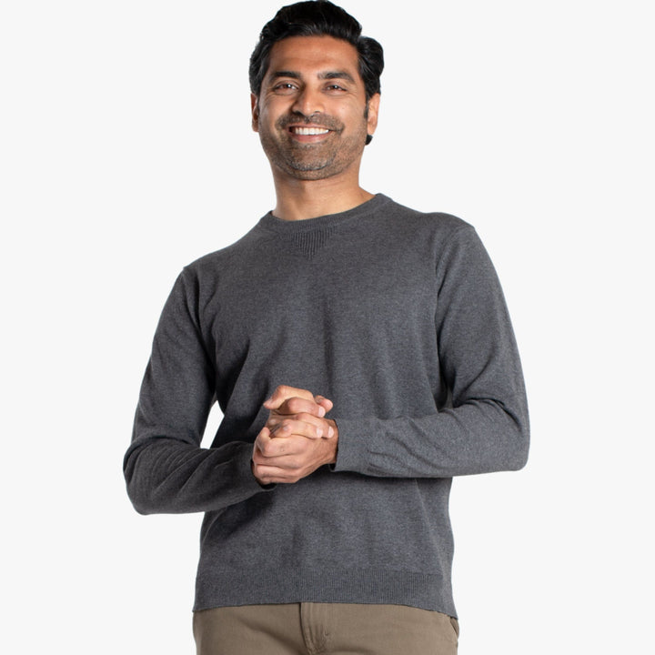 Buy Heather Dark Grey Cotton Crew-Neck Sweater for Short Men | Ash & Erie   Sweater