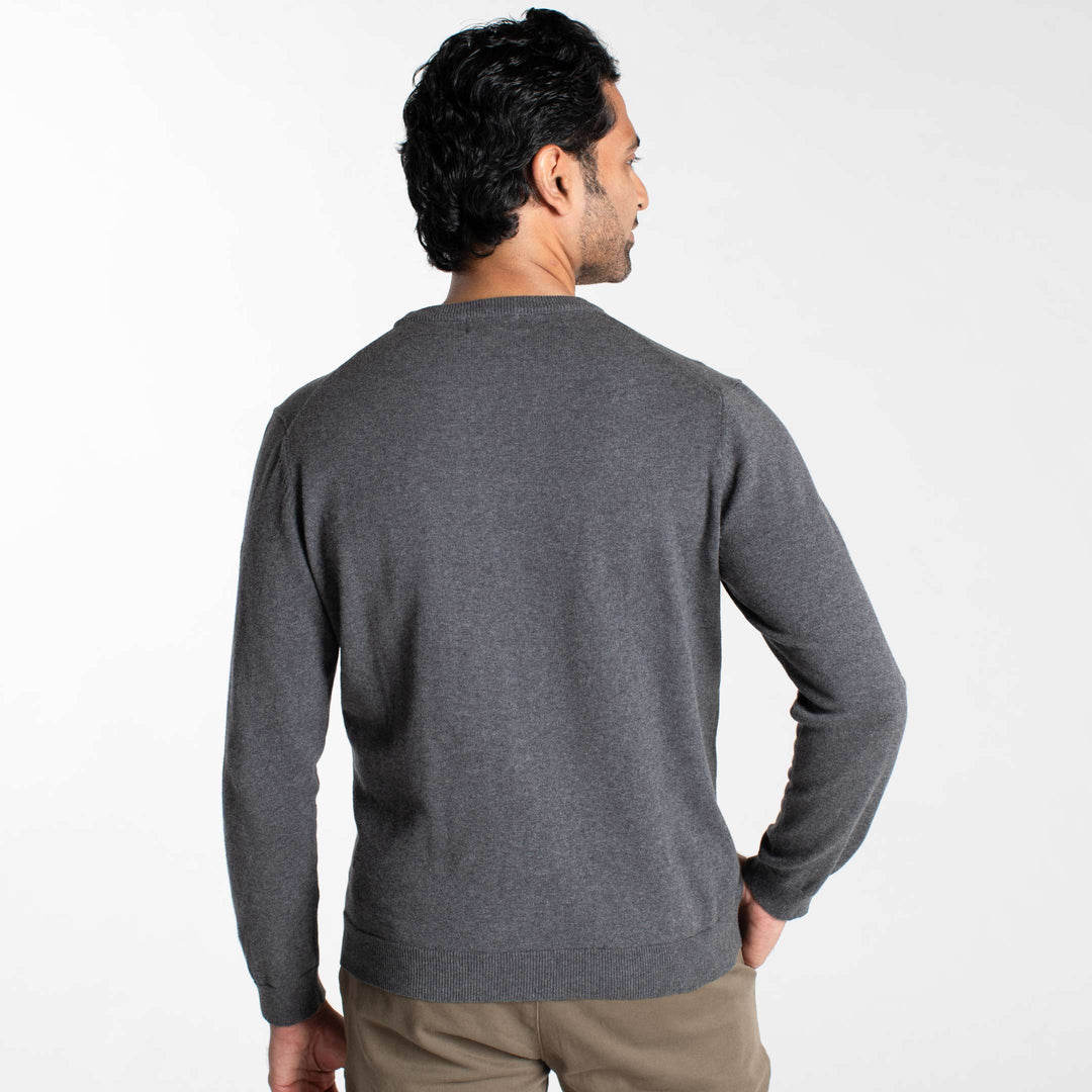 Buy Heather Dark Grey Cotton Crew-Neck Sweater for Short Men | Ash & Erie   Sweater