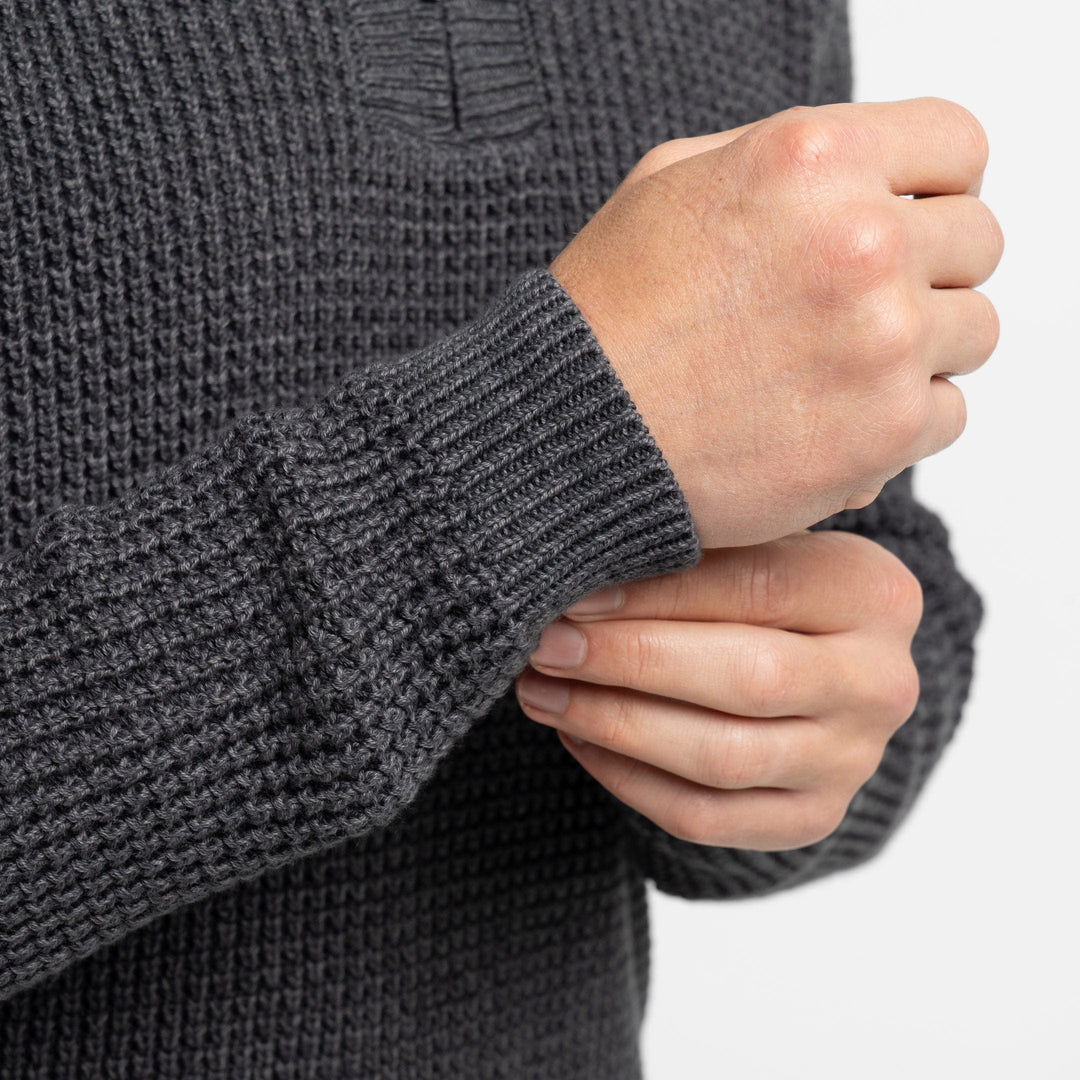 Heather Grey Waffle Knit Quarter-Zip Sweater for Short Men | Ash & Erie   Sweater