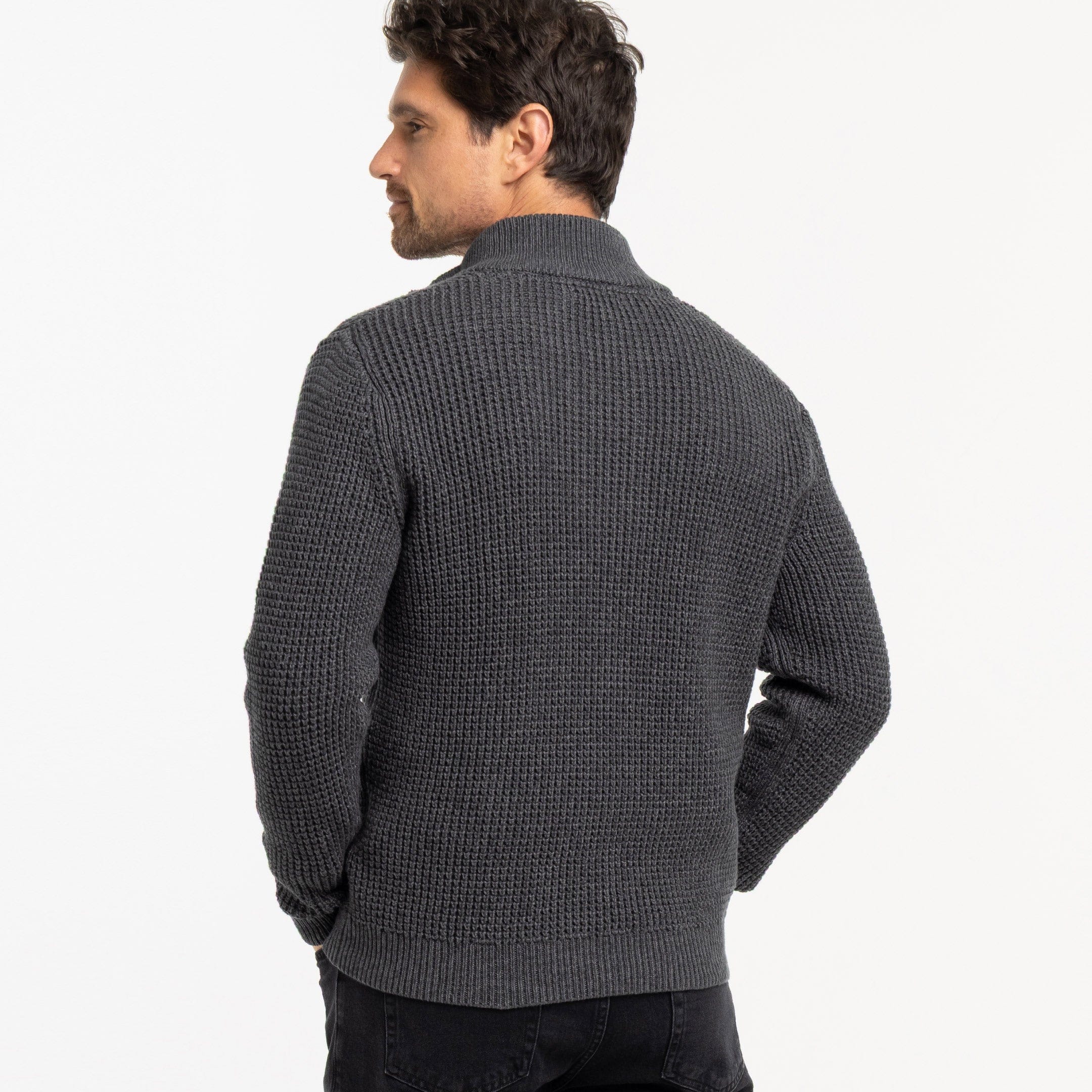 Heather Grey Waffle Knit Quarter-Zip Sweater for Short Men | Ash & Erie   Sweater