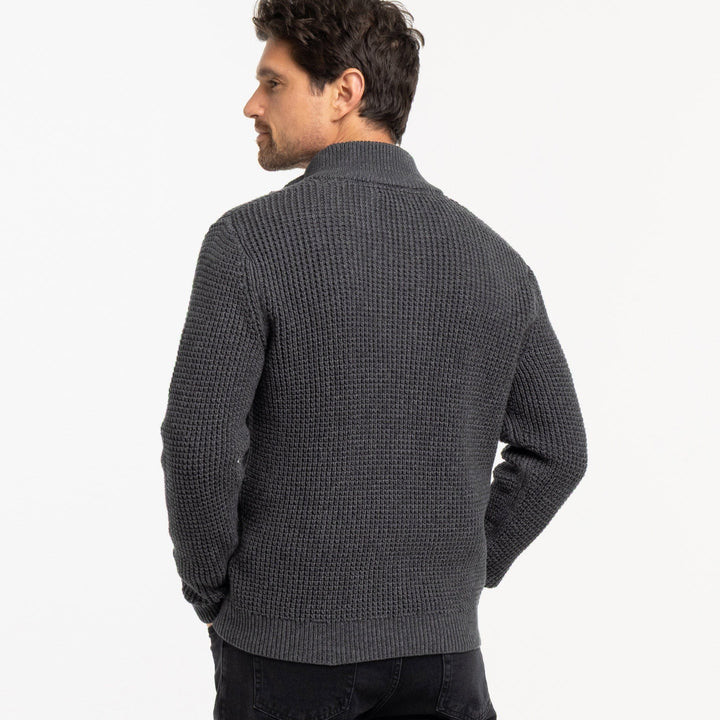 Heather Grey Waffle Knit Quarter-Zip Sweater for Short Men | Ash & Erie   Sweater