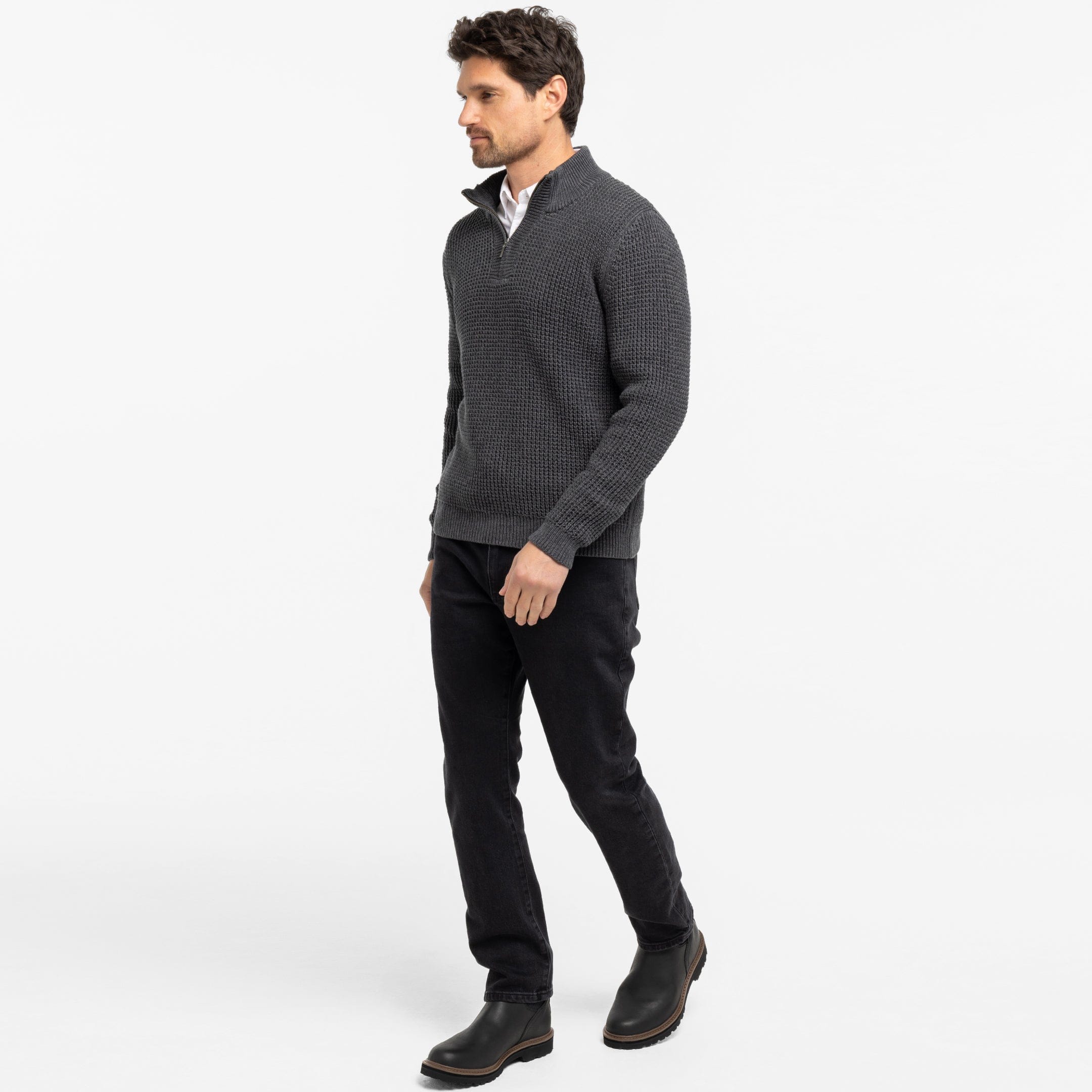 Heather Grey Waffle Knit Quarter-Zip Sweater for Short Men | Ash & Erie Heather Grey / XL Heather Grey Waffle Knit Quarter-Zip Sweater for Short Men | Ash & Erie Heather Grey / XL