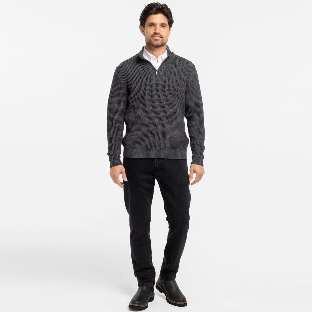 Heather Grey Waffle Knit Quarter-Zip Sweater for Short Men | Ash & Erie   Sweater
