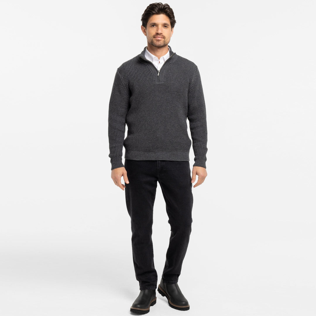 Heather Grey Waffle Knit Quarter-Zip Sweater for Short Men | Ash & Erie   Sweater